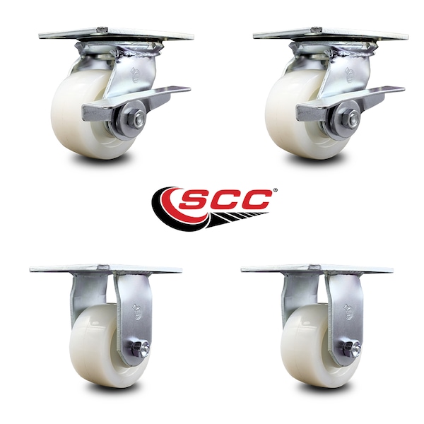 4 Inch Nylon Caster Set with Ball Bearing 2 Brakes and 2 Rigid